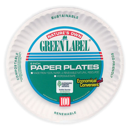 White Paper Plates, 6" Dia, 100/pack, 10 Packs/carton