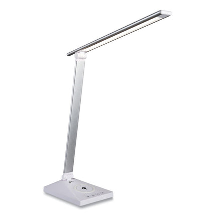 Wellness Series Entice LED Desk Lamp with Wireless Charging, Silver Arm, 11" to 22" High, White