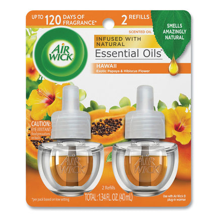 Scented Oil Twin Refill, Hawai'i Exotic Papaya/Hibiscus Flower, 0.67 oz, 2/Pack, 6 Packs/Carton