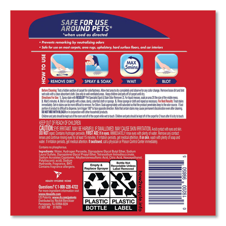 Pet Specialist Stain and Odor Remover, Citrus, 32 oz Trigger Spray Bottle, 12/Carton