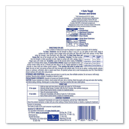 Clean and Fresh Multi-Surface Disinfectant Cleaner, Sparkling Lemon and Sunflower Essence, 144 oz Bottle, 4/Carton