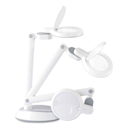 Space-Saving LED Magnifier Desk Lamp, 14" High, White