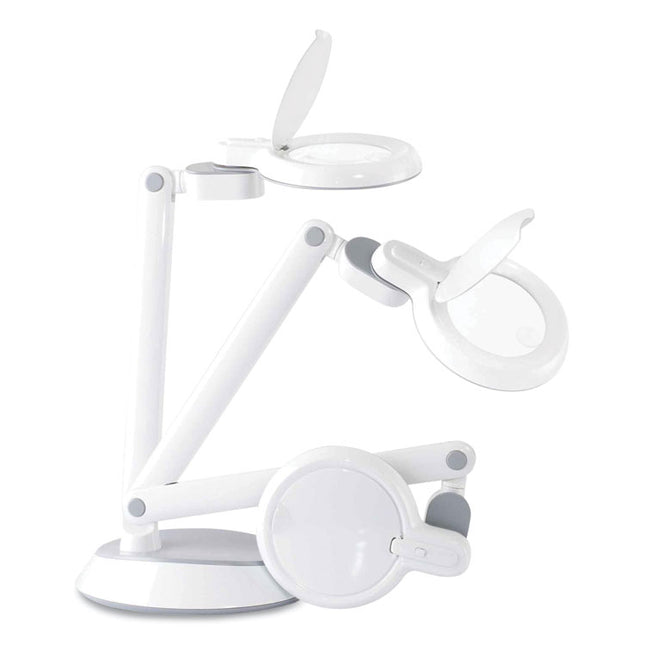 Space-Saving LED Magnifier Desk Lamp, 14" High, White