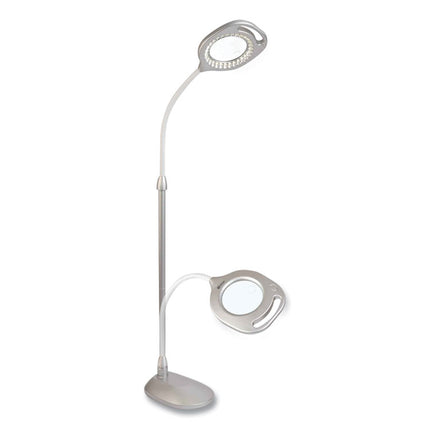2-in-1 LED Magnifier Floor and Table Light, 39.5" High, Silver/White