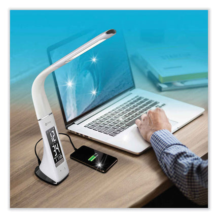 Wellness Series Sanitizing Thrive LED Desk Lamp with Clock, 10" to 18.75", White