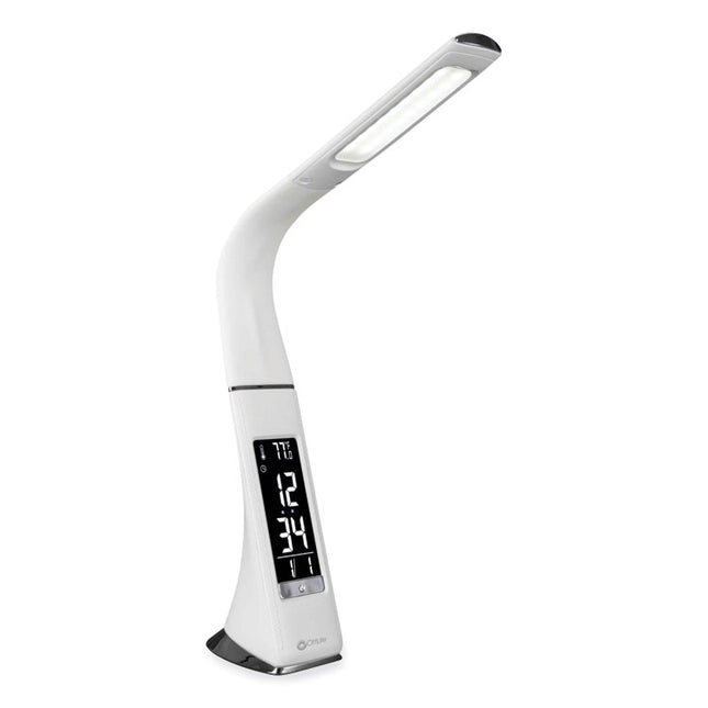 Wellness Series Sanitizing Thrive LED Desk Lamp with Clock, 10" to 18.75", White