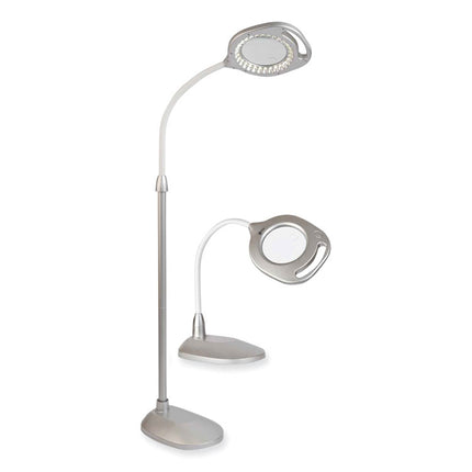 2-in-1 LED Magnifier Floor and Table Light, 39.5" High, Silver/White
