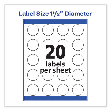 Vibrant Inkjet Color-Print Labels w/ Sure Feed, 1.5" dia, White, 400/PK