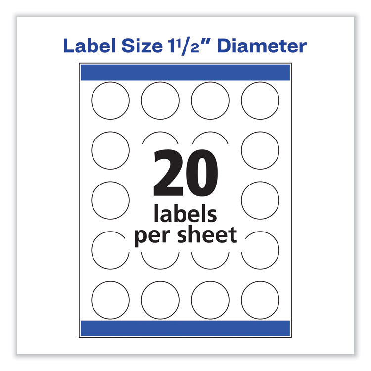 Vibrant Inkjet Color-Print Labels w/ Sure Feed, 1.5" dia, White, 400/PK