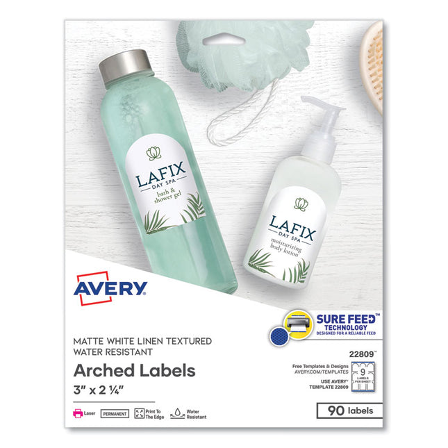Textured Arched Print-To-The-Edge Labels, Laser Printers, 3 X 2.25, White, 9/sheet, 10 Sheets/pack