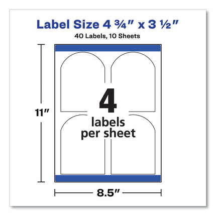 Textured Arched Print-To-The-Edge Labels, Laser Printers, 4.75 X 3.5, White, 4/sheet, 10 Sheets/pack