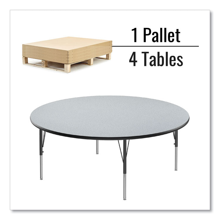 Height Adjustable Activity Table, Round, 60" x 19" to 29", Gray Granite Top, Black Legs, 4/Pallet