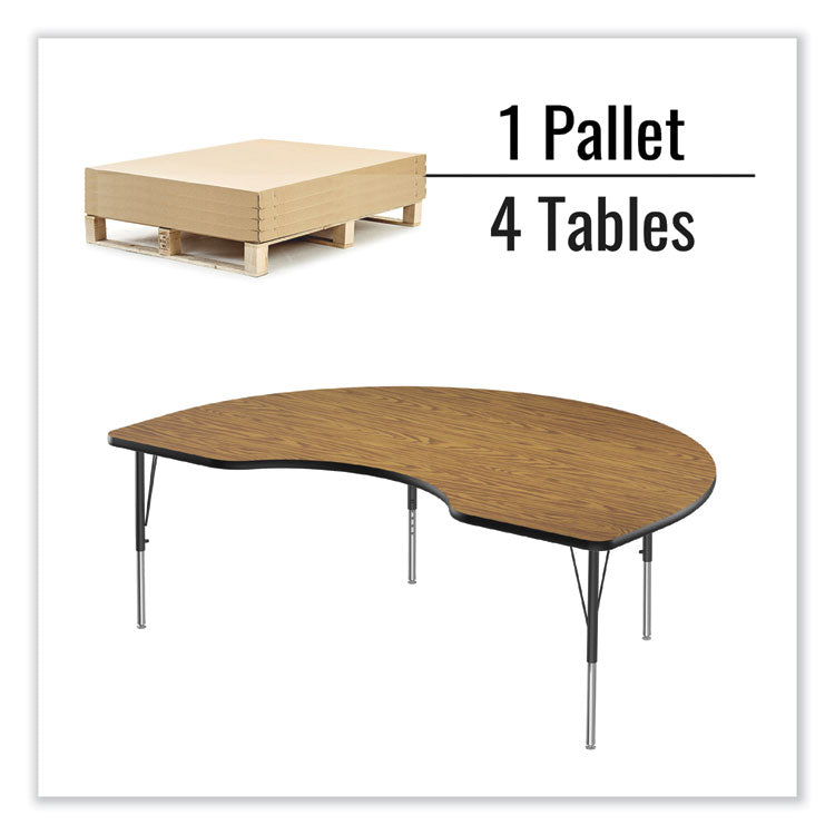 Adjustable Activity Tables, Kidney Shape, 72" x 48" x 19" to 29", Oak Top, Black Legs, 4/Pallet