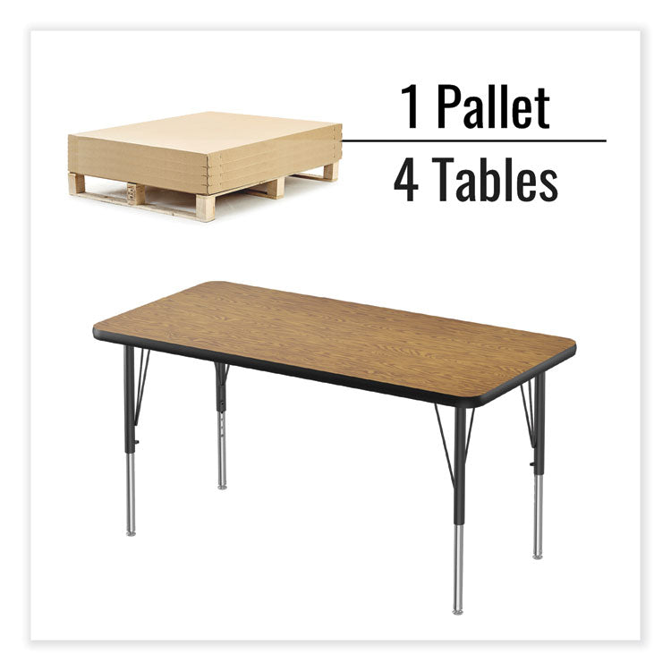 Adjustable Activity Table, Rectangular, 48" x 24" x 19" to 29", Medium Oak Top, Black Legs, 4/Pallet
