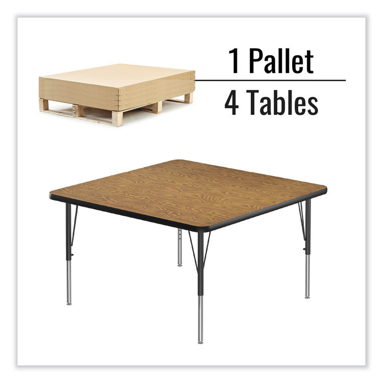 Adjustable Activity Tables, Square, 48" x 48" x 19" to 29", Medium Oak Top, Black Legs, 4/Pallet