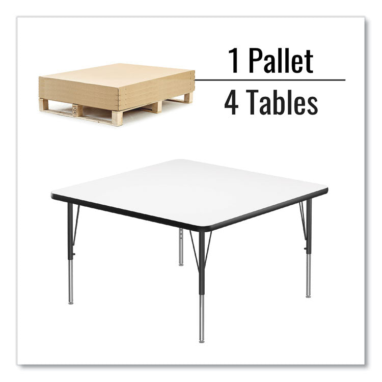 Markerboard Activity Tables, Square, 48" x 48" x 19" to 29", White Top, Black Legs, 4/Pallet