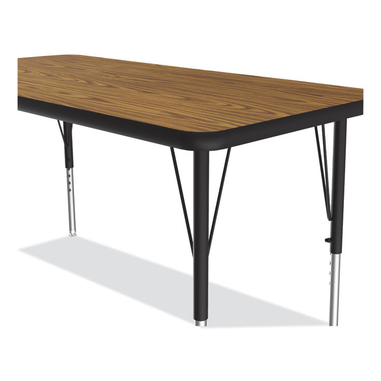 Adjustable Activity Table, Rectangular, 48" x 24" x 19" to 29", Medium Oak Top, Black Legs, 4/Pallet