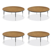 Height Adjustable Activity Tables, Round, 60" x 19" to 29", Medium Oak Top, Black Legs, 4/Pallet
