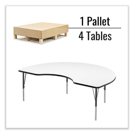 Markerboard Activity Table, Kidney Shape, 72" x 48" x 19" to 29", White Top, Black Legs, 4/Pallet