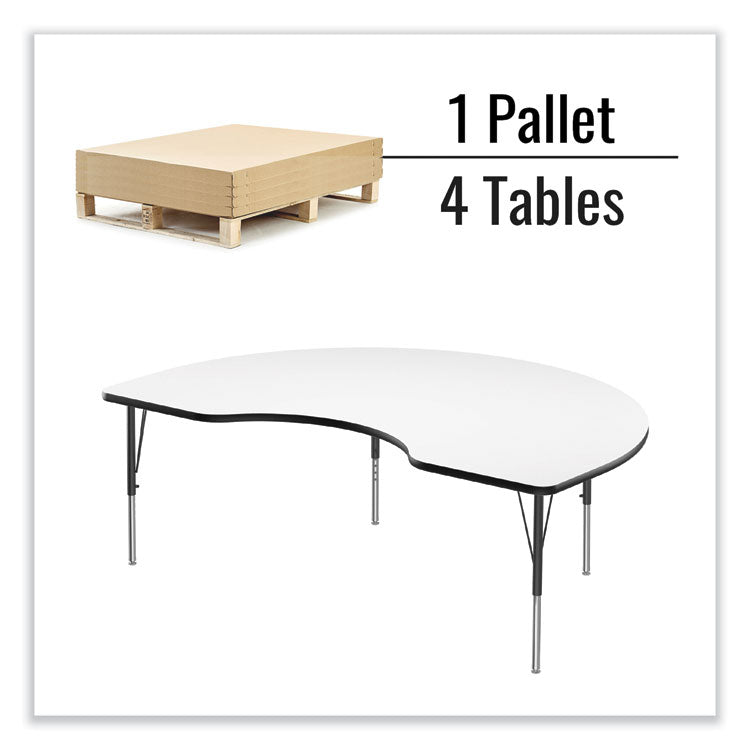 Markerboard Activity Table, Kidney Shape, 72" x 48" x 19" to 29", White Top, Black Legs, 4/Pallet