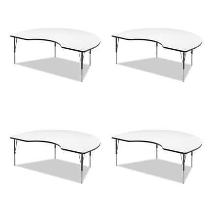 Markerboard Activity Table, Kidney Shape, 72" x 48" x 19" to 29", White Top, Black Legs, 4/Pallet