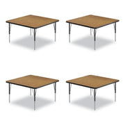 Adjustable Activity Tables, Square, 48" x 48" x 19" to 29", Medium Oak Top, Black Legs, 4/Pallet
