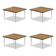 Adjustable Activity Tables, Square, 48" x 48" x 19" to 29", Medium Oak Top, Silver Legs, 4/Pallet