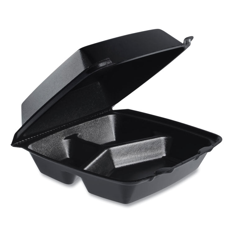 Insulated Foam Hinged Lid Containers, 3 Compartments, 7.96 x 3.2 x 8.36, Black, 200/Carton