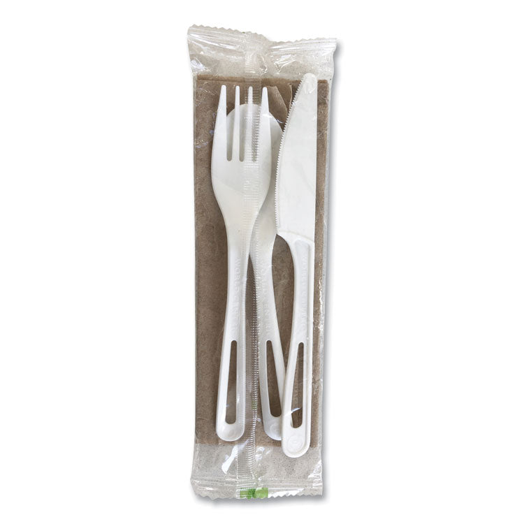 TPLA Compostable Cutlery, Fork/Knife/Napkin/Spoon, Plastic, White, 250/Carton