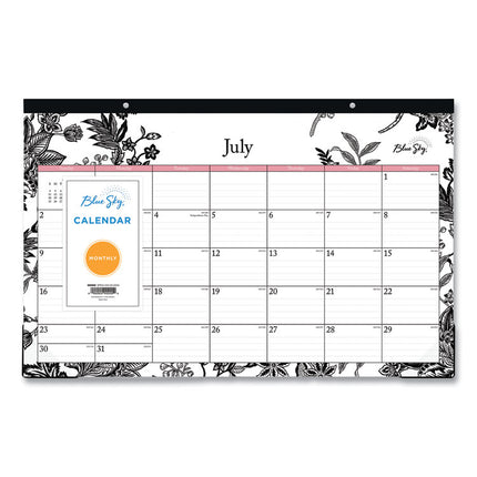 Analeis Academic Year Desk Pad Calendar, Floral Artwork, 17 x 11, White/Black/Coral Sheets, 12-Month (July-June): 2024-2025