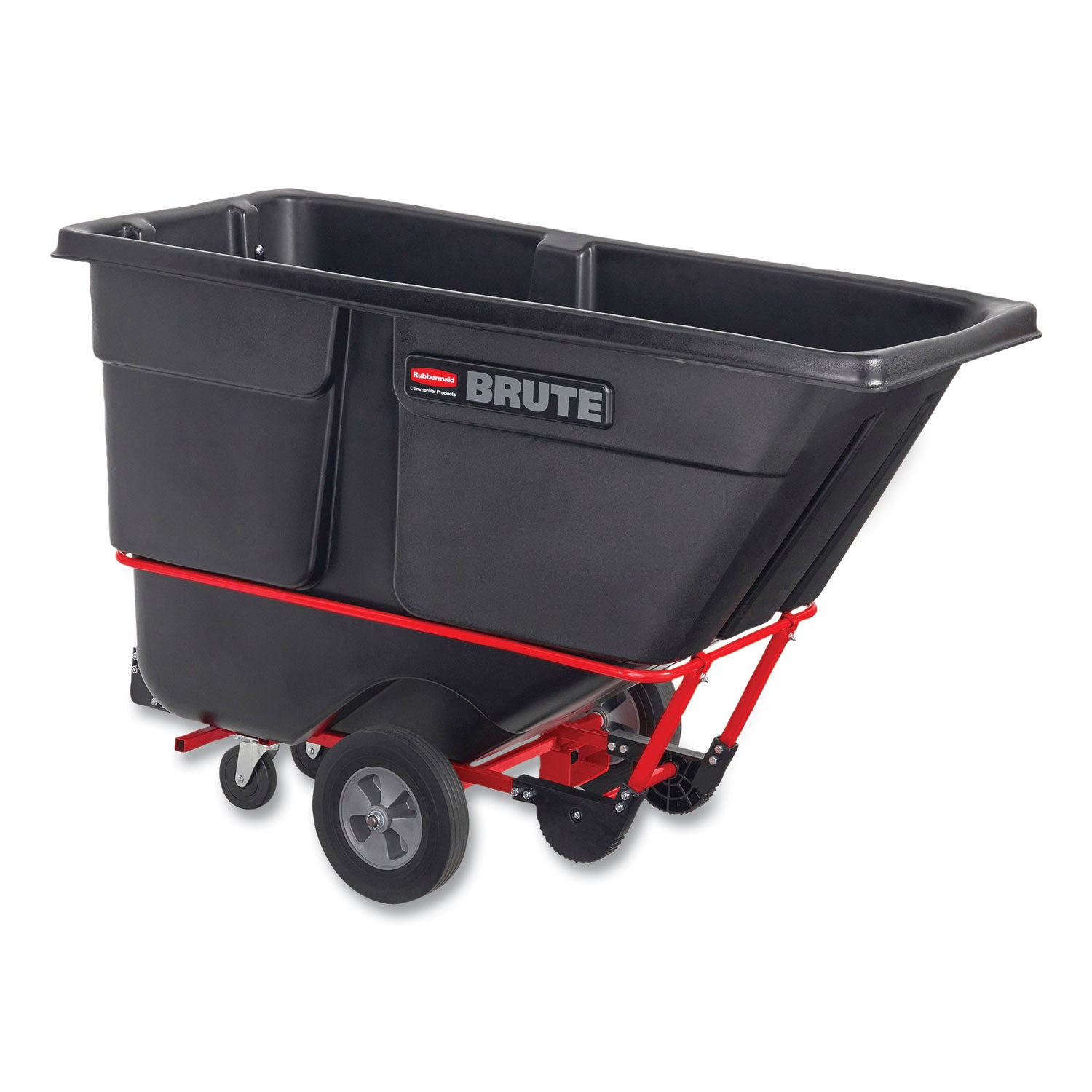 1 cu yd BRUTE Forkliftable Rotomolded Tilt Truck, Standard Duty, 1,250 lb Capacity, Black/Red