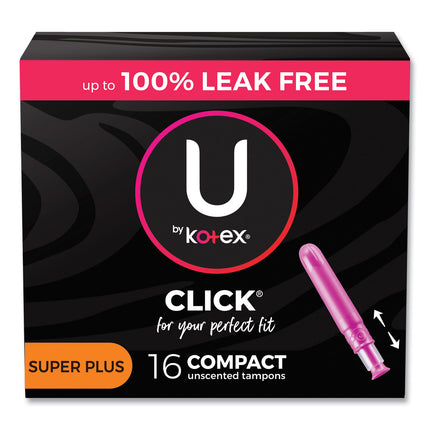 U by Kotex Click Compact Tampons, Super Plus Absorbency, 16/Pack, 8 Packs/Carton