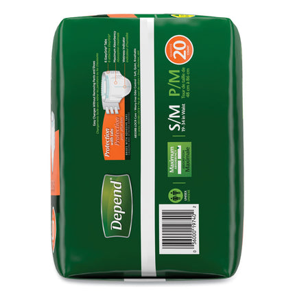 Incontinence Protection with Tabs, Small/Medium, 19" to 34" Waist, 20/Pack, 3 Packs/Carton