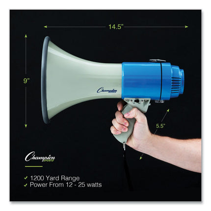 Megaphone, 12 W to 25 W, 1,000 yds Range, White/Blue