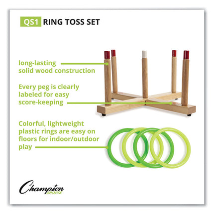 Ring Toss Set, Plastic/wood, Assorted Colors, 5 Pegs, 4 Rings