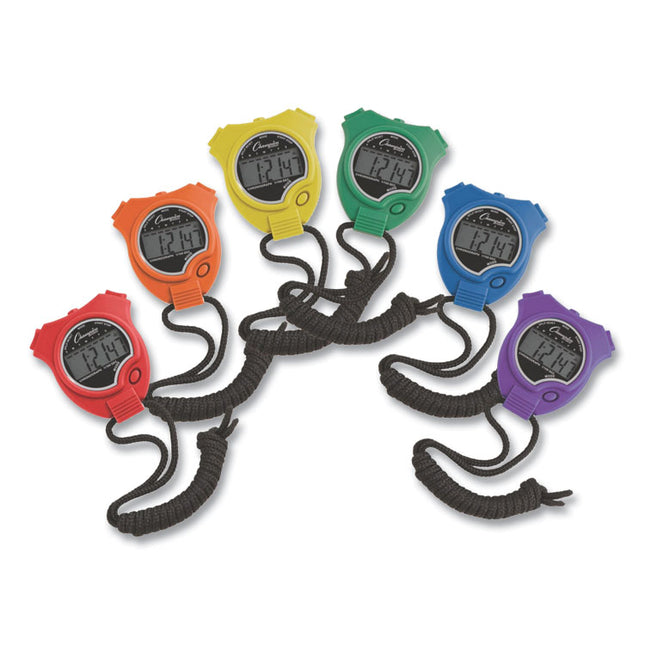 Water-Resistant Stopwatches, Accurate To 1/100 Second, Assorted Colors, 6/box