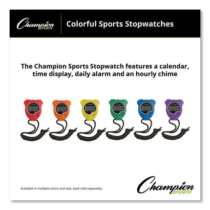 Water-Resistant Stopwatches, Accurate To 1/100 Second, Assorted Colors, 6/box