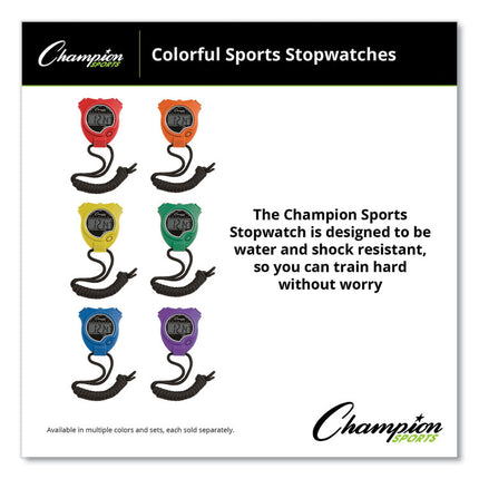 Water-Resistant Stopwatches, Accurate To 1/100 Second, Assorted Colors, 6/box