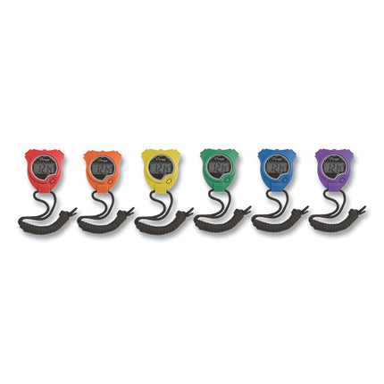 Water-Resistant Stopwatches, Accurate To 1/100 Second, Assorted Colors, 6/box