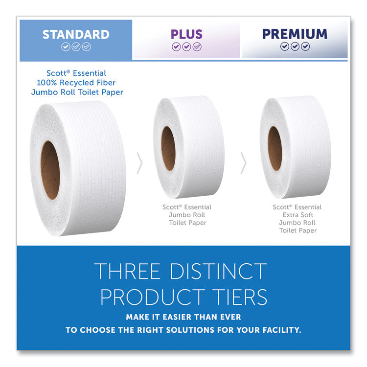 Essential 100% Recycled Fiber JRT Bathroom Tissue for Business, Septic Safe, 2-Ply, White, 3.55" x 1,000 ft, 12 Rolls/Carton
