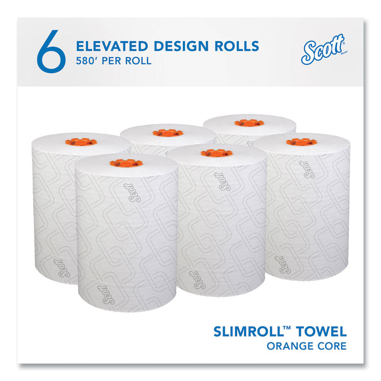 Slimroll Towels, 1-Ply, 8" x 580 ft, White/Orange Core, 6 Roll/Carton