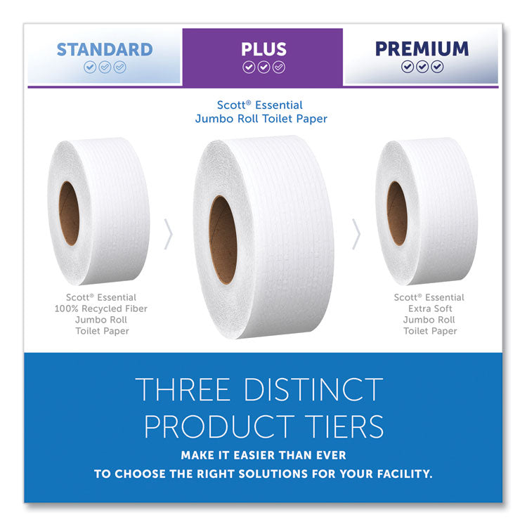 Essential JRT Jumbo Roll Bathroom Tissue, Septic Safe, 2-Ply, White, 3.55" x 1,000 ft, 12 Rolls/Carton