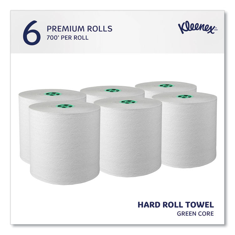 Hard Roll Paper Towels with Premium Absorbency Pockets with Colored Core, Green Core, 1-Ply, 7.5" x 700 ft, White, 6 Rolls/CT