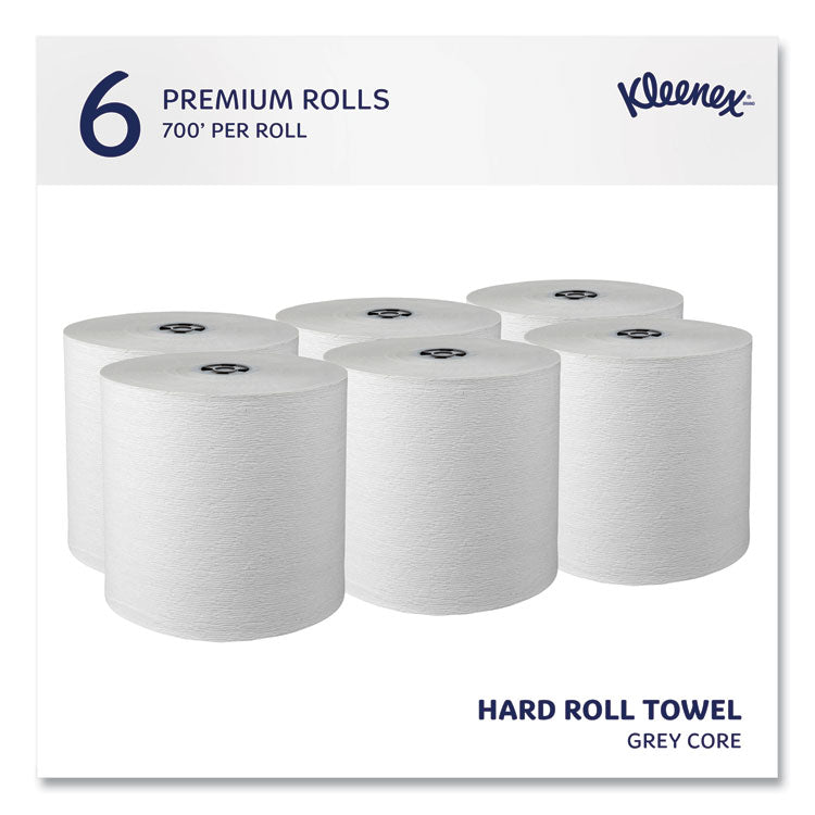 Hard Roll Paper Towels with Premium Absorbency Pockets with Colored Core, Gray Core, 1-Ply, 7.5" x 700 ft, White, 6 Rolls/CT