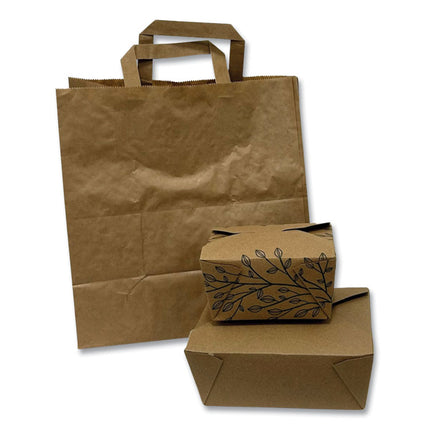 Kraft Paper Bags, Natural Kraft Flat Handles, 11" x 7" x 12", Brown, 250/Carton