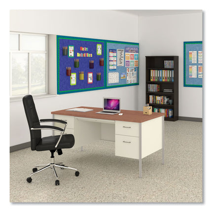 Double Pedestal Steel Desk, 60" x 30" x 29.5", Cherry/Putty, Chrome-Plated Legs