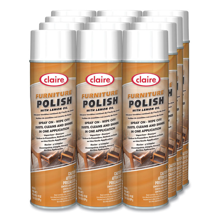 Furniture Polish with Lemon Oil, Lemon Scent; 19 oz Aerosol Spray, Dozen