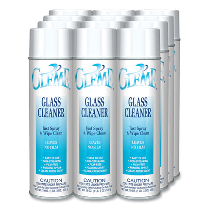 Gleme Glass Cleaner, Fresh Scent, 19 oz Aerosol Spray, Dozen
