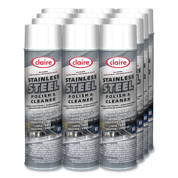 Stainless Steel Polish and Cleaner, Lemon Scent, 15 oz Aerosol Spray, Dozen