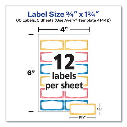 Avery Kids Handwritten Identification Labels, 1.75 X 0.75, Borders: Blue, Orange, Yellow, 12 Labels/sheet, 5 Sheets/pack